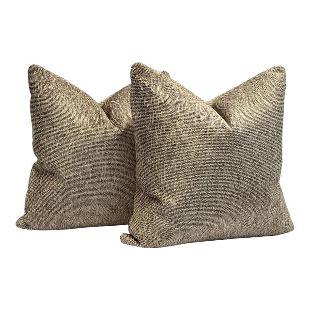 Pair 20” Soft Textured Woven Feather/Down Pillows For Sale