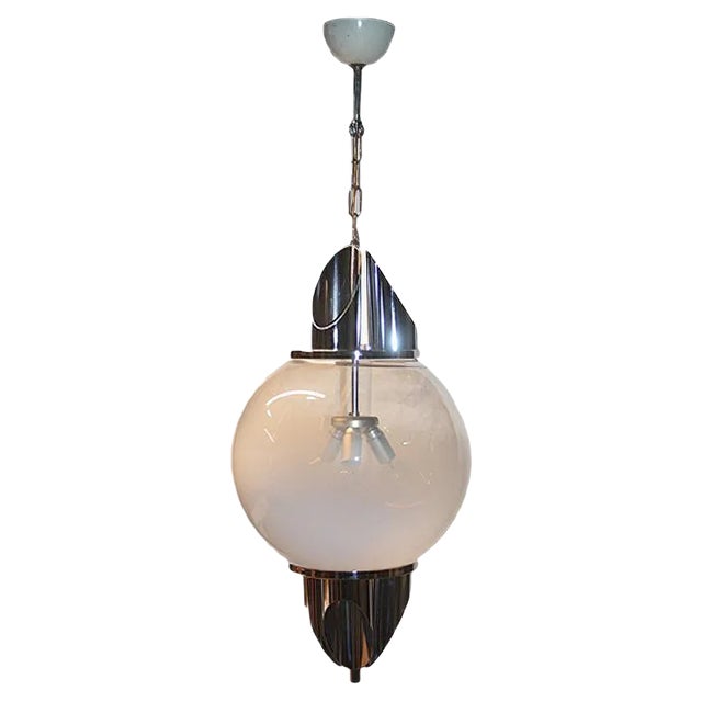 Chromed Metal and Murano Glass Ceiling Lamp from Selenova, 1970s For Sale