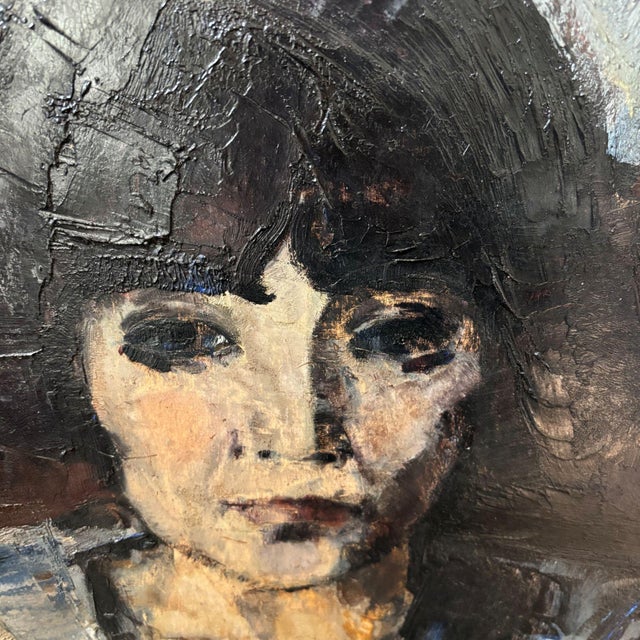 Beautiful painting of a woman sitting down, hands folded and resting in her lap. thick on paint. signed in the right lower...