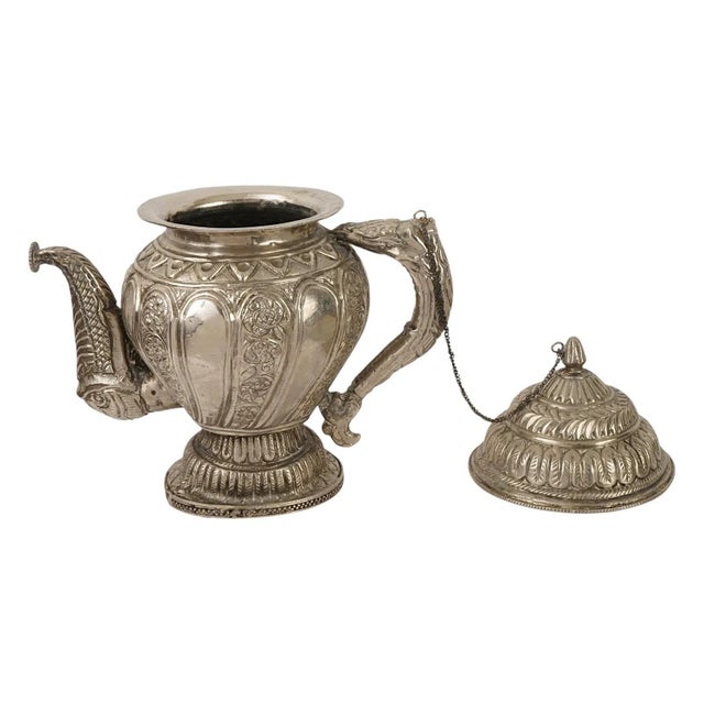 Asian Tibetan Asian Indian Repousse Chased Silver Alloy Ewer For Sale - Image 3 of 9