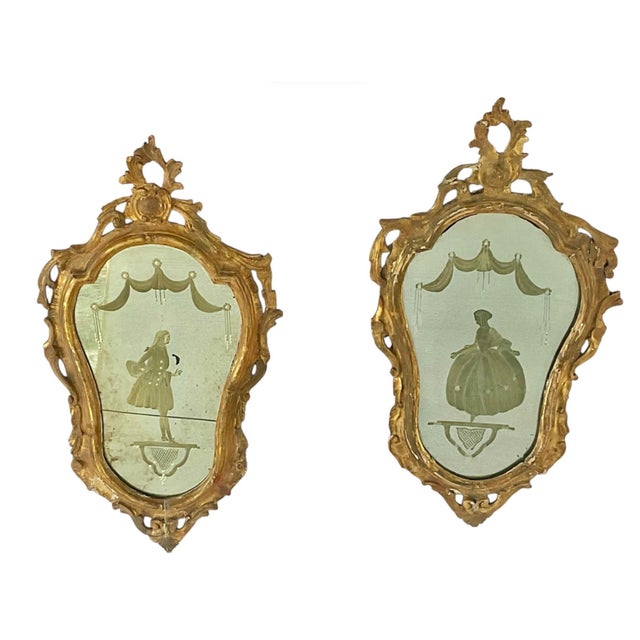 Pair of 18th Century Venetian Giltwood Rococo Etched Glass Mirrors For Sale - Image 12 of 13