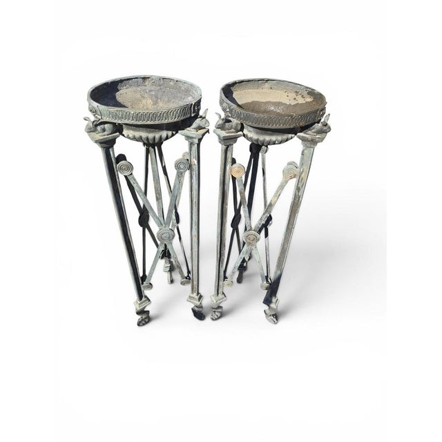 Exceptional pair of bronze pedestals inspired by ancient Greco-Roman models discovered during the archaeological...