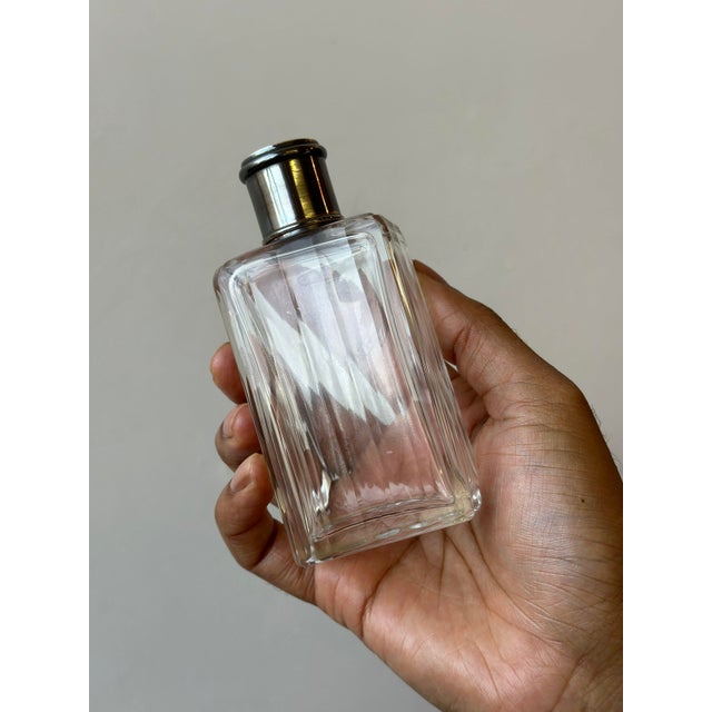 Baccarat Vintage French Monogrammed Cut Glass + Silver Perfume / Liquor Bottle Travel Set in Leather Case, Circa 1920s For Sale - Image 4 of 12