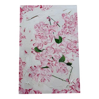 Spring in Full Bloom High Textured Acrylic Impasto Painting, Ivory, Blush, Green For Sale