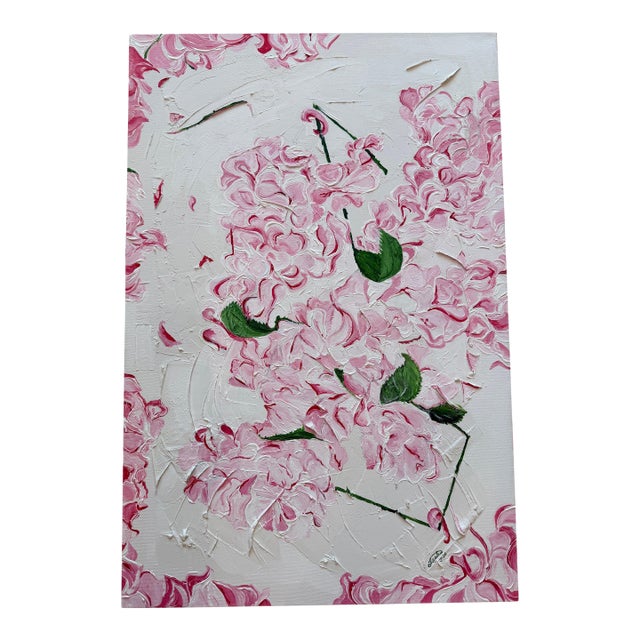 Spring in Full Bloom High Textured Acrylic Impasto Painting, Ivory, Blush, Green For Sale
