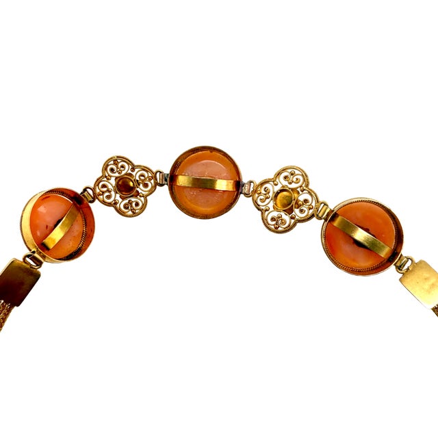 Metal Antique 14k Gold Coral Etruscan Style Filigree Bracelet For Sale - Image 7 of 8