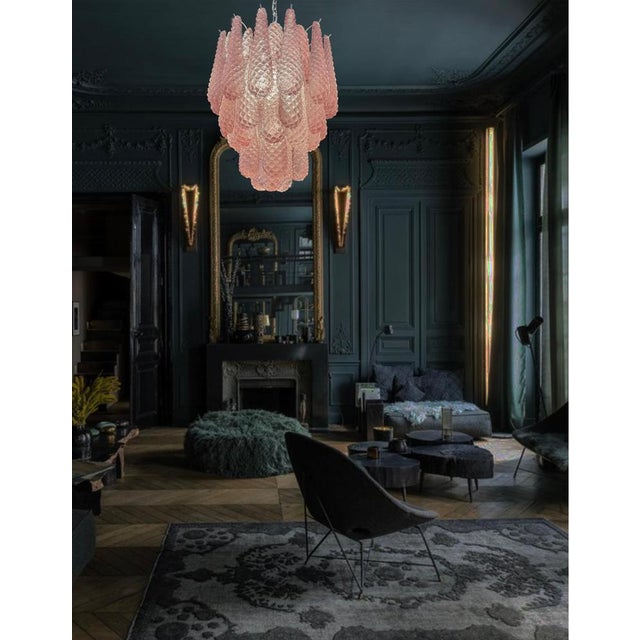 Glass Pink Petal Chandeliers, Murano, 1990s, Set of 2 For Sale - Image 6 of 15