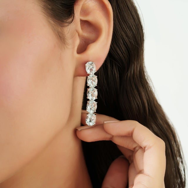 19th Century Style 100.3 Ct Aquamarine Silver Rivière 18 Inch Necklace & Drop Earrings - 3 Pieces For Sale - Image 6 of 15