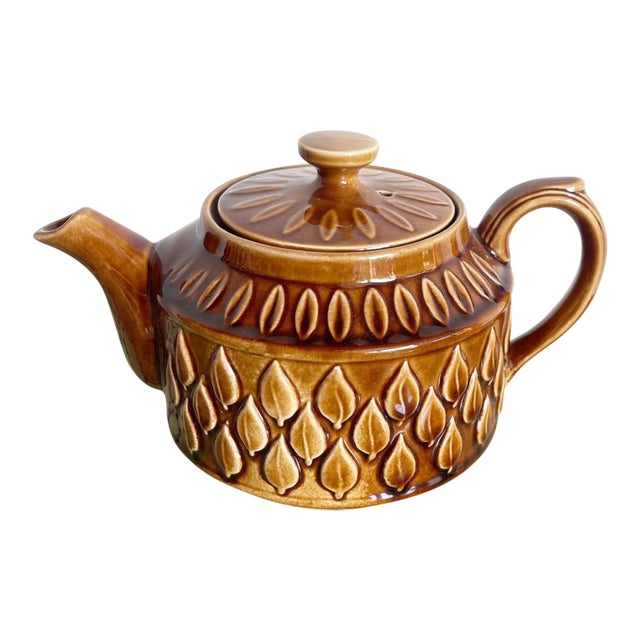 English Mid Century Brown Pottery Tea Pot “Leaf” For Sale