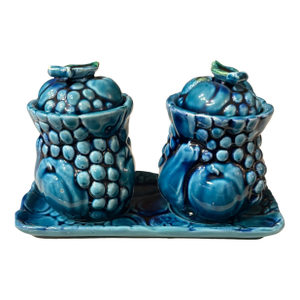 1960’s Mood Indigo Blue 3 Piece Condiment Set by Inarco