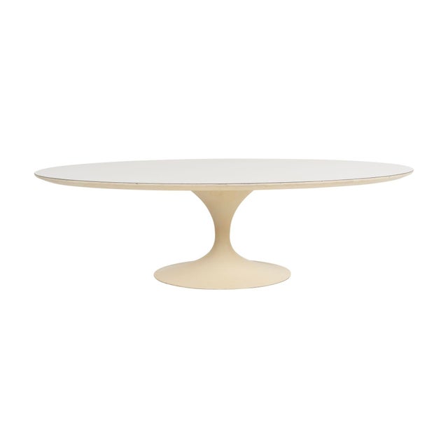 Vintage Eero Saarinen for Knoll International White Oval Tulip Cocktail Table Laminate Top Cast Iron Base 1957 For Sale - Image 9 of 9