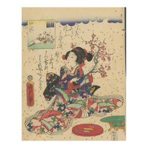 Utagawa School – Flowering Plum Branch 1850's– Japanese Woodblock Print