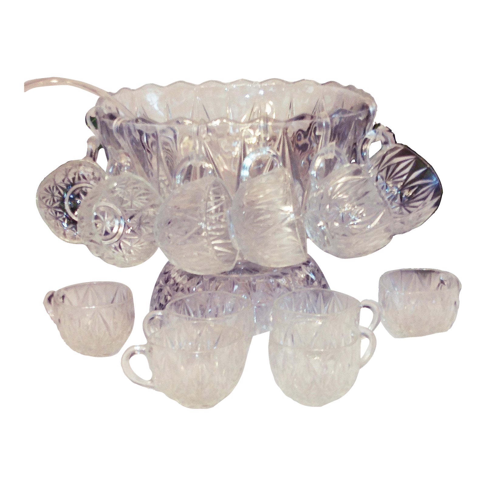1960s Hazelware Williamsport Cut Crystal Punch Bowl Set for Twelve 27