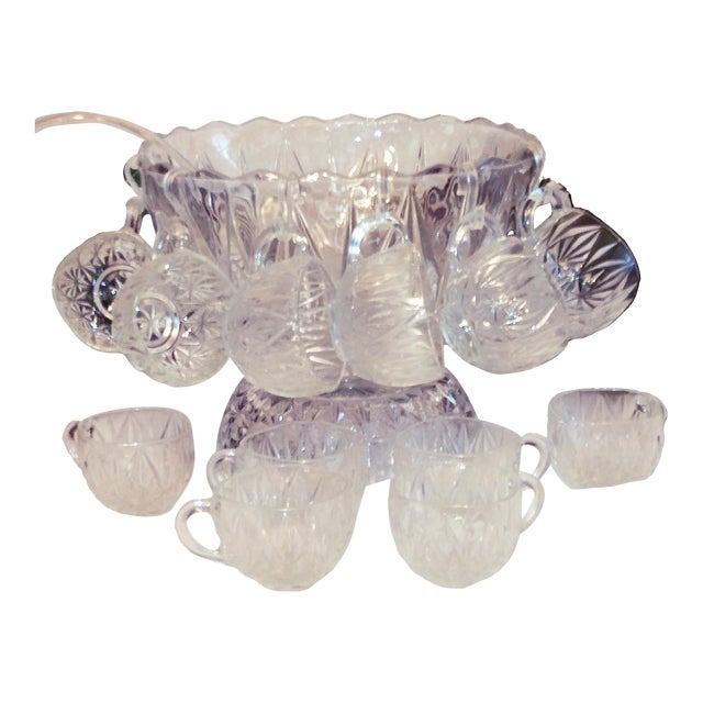 1960s Hazelware Williamsport Cut Crystal Punch Bowl Set for Twelve 27