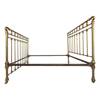 Early 20th Antique French Brass & Bronze Bed , Queen Size For Sale