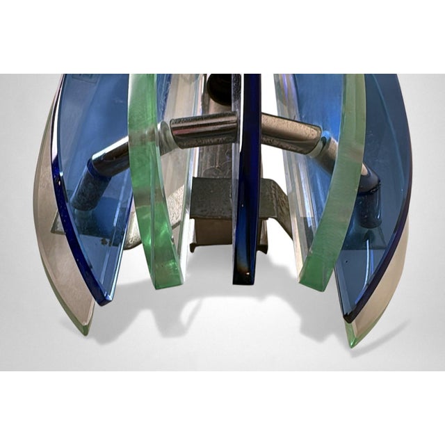 Late 20th Century Veca for Fontana Arte Pair of Italian Wall Sconces Steel and Seven Crystal For Sale - Image 11 of 18