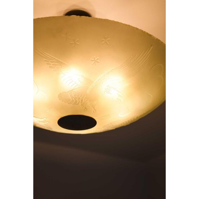 Metal Scandinavian Modern Flush Mount in Glass and Nickel-Plated Metal, 1940s For Sale - Image 7 of 11