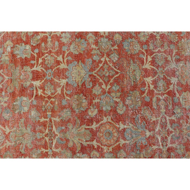 Red Antique Persian Sultanabad Rug With Floral Soft Red Field and Pale Blue Border For Sale - Image 8 of 15