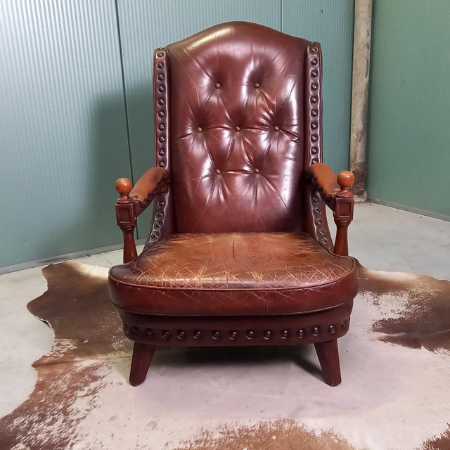 Cowhide Leather Library Armchair, 1960s For Sale - Image 17 of 17
