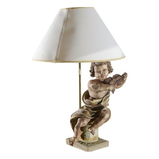 Wooden Angel Cherub Lamp with Violin For Sale