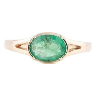 14k Yellow Gold 1.16 Carat Oval Emerald Single Stone East to West Ring Size 6.5 For Sale