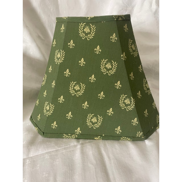 Metal Vintage Pierre Deux Green Bee Print Fabric Lamp Shade For Sale - Image 7 of 9