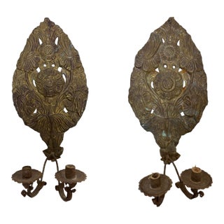 Pair of 18th Century Dutch Sconces Depicting Sunflowers For Sale
