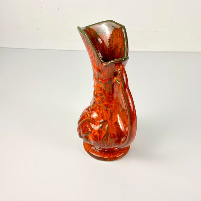 Mid-Century Boho Chic Mediterranean U-S-a Pottery Ewer Shaped Ceramic Vase Pitcher. For Sale - Image 6 of 15