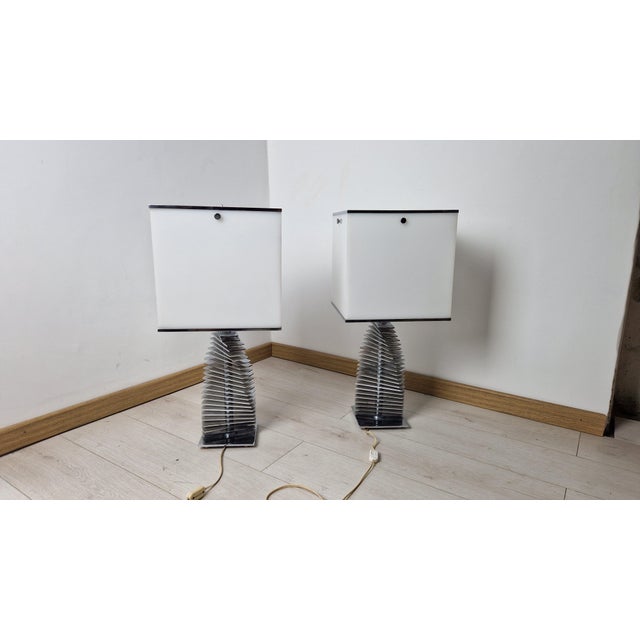 Vintage Table Lamps with Chromed Metal Frame, 1970s, Set of 2 For Sale - Image 15 of 17
