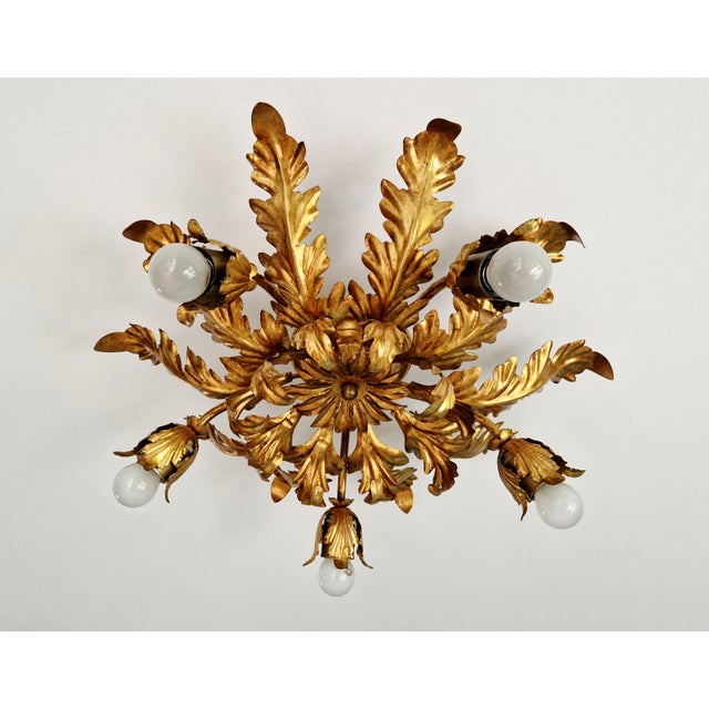 1970s Large Italian Floral Ceiling Light in Gilded Metal, 1970s For Sale - Image 5 of 11