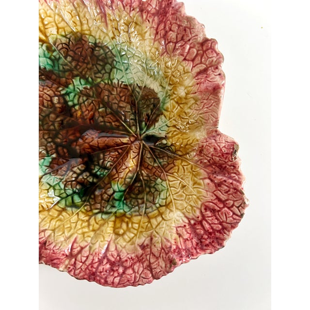 Farmhouse Antique Majolica 19thC Raspberry Begonia Leaf Plate, C1880s For Sale - Image 3 of 5