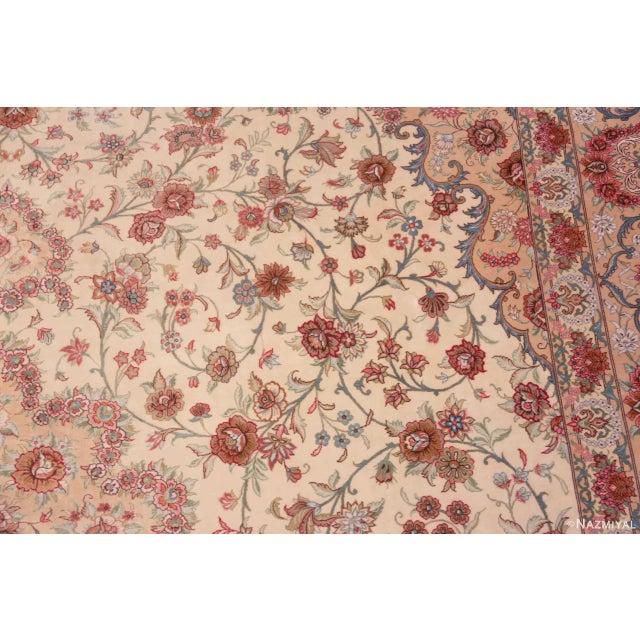 Nazmiyal Collection 1950s Fine Floral Room Vintage Persian Silk Qum Rug For Sale In New York - Image 6 of 8