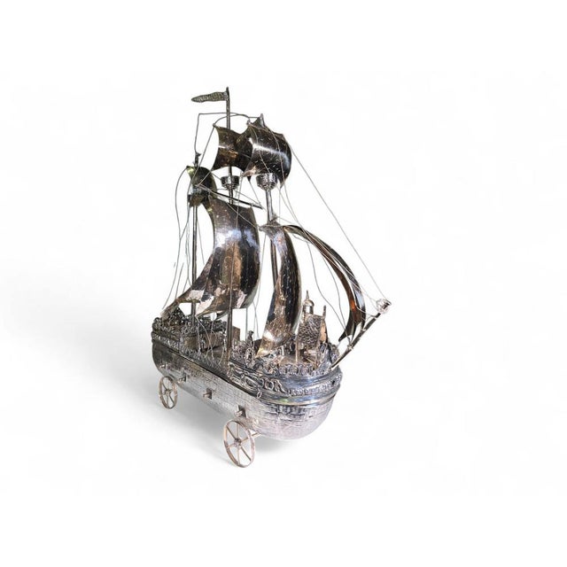 English Silvered Metal Ship, 1880s For Sale - Image 4 of 18