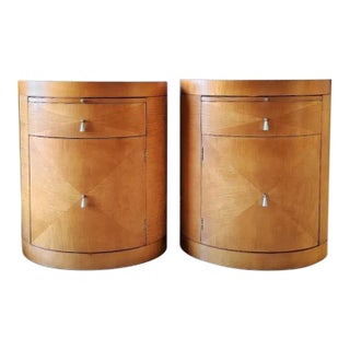1990s a Pair / Set of Art Deco / Oval Drum Nightstands by Baker Furniture Company For Sale
