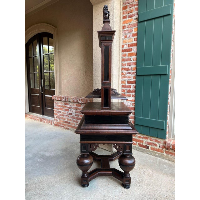 Antique English Book Press Table Renaissance Carved Oak Ebonized Cabinet C1880 For Sale - Image 10 of 18