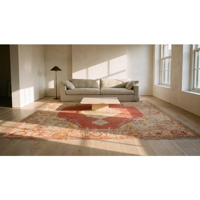 1880s Burnt Orange Medallion Antique Turkish Oushak Carpet 10' X 13' Knotted Wool Rug For Sale - Image 11 of 12