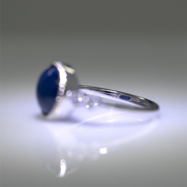 Blue 4.1Ct Star Sapphire Ring With Natural Diamond Accents: Solid 14k Gold, Size 6.75 For Sale - Image 8 of 8