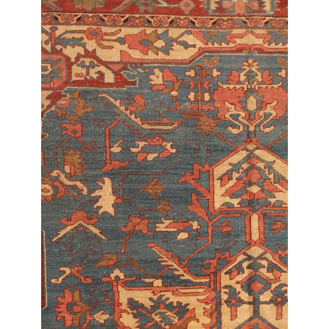 Antique Persian Serapi Carpet, Handmade Rug Light Blue, Ivory, Rusty Red For Sale - Image 14 of 18