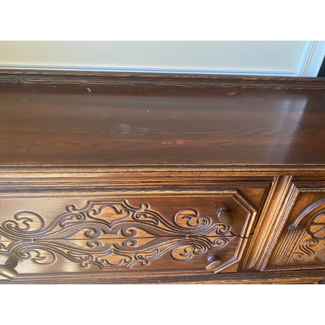 1920s Antique 1920s Jacobean Revival Carved Oak Sideboard / Buffet For Sale - Image 5 of 9