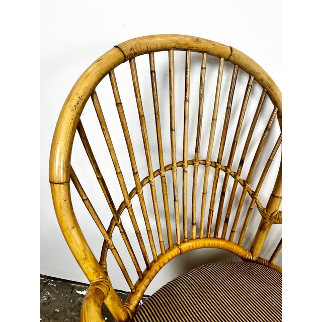 Brown Vintage Rattan Bamboo Fan Back Chairs- A Pair For Sale - Image 8 of 12