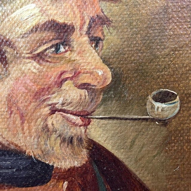 G. Schill, Portrait of Man in a Nightcap with a Pipe, 1930s, Oil on Canvas, Framed For Sale - Image 6 of 14