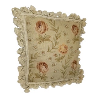 Antique Petitpoint and Neeldpoint Fringed Throw Pillow For Sale