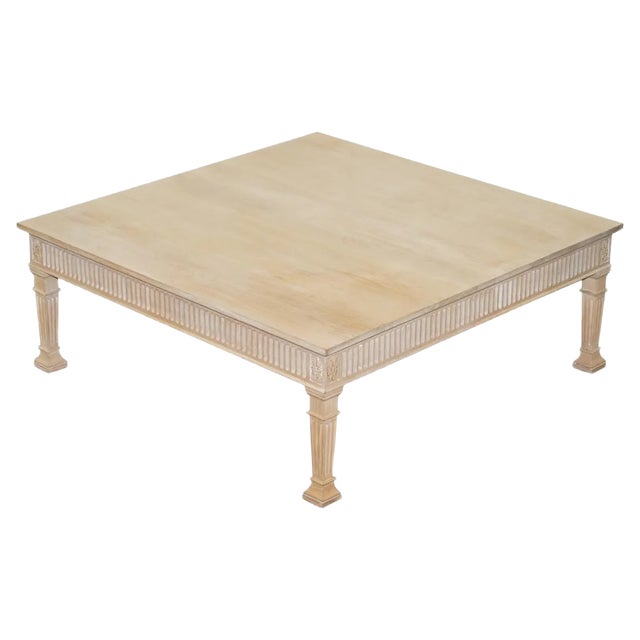 Very Large Limed Oak Coffee of Cocktail Table with Wide Carved Pillared Legs For Sale