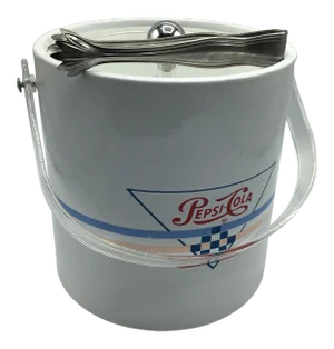 Vintage Pepsi Cola Ice Bucket With Stainless Steel Ice Tongs