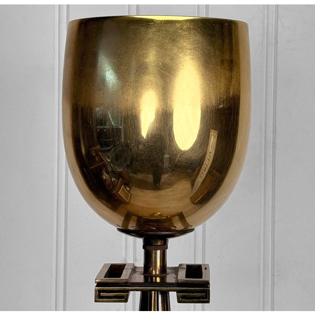 1970s Vintage Art Deco Brass Greek Keyhole Chalice Torchiere Floor Lamp For Sale - Image 5 of 11