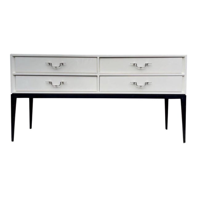 Tommi Parzinger 4 Drawer White Lacquered Console Table Credenza For Sale