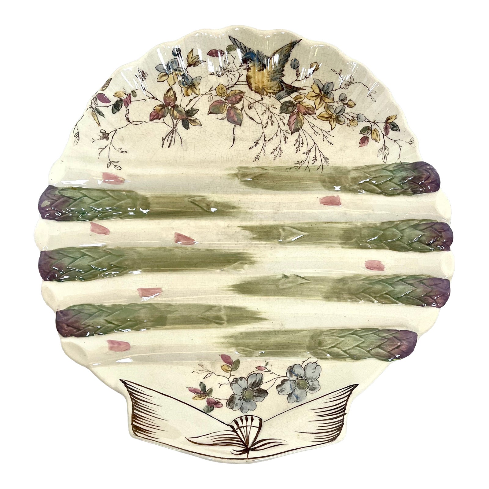 1890s English Majolica Shell Shape Asparagus Plate | Chairish