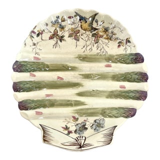 1890s English Majolica Shell Shape Asparagus Plate For Sale