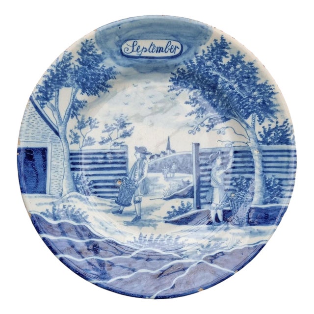 Dutch Delft September Twelve Months Dish from De Porceleyne Bijl, 1770 For Sale