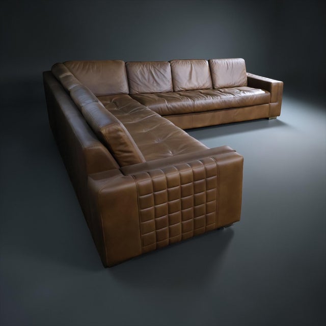 Custom Dark Chocolate Leather Sectional, 2-Piece L-Shape, One-of-a-Kind Statement Sofa For Sale - Image 4 of 11
